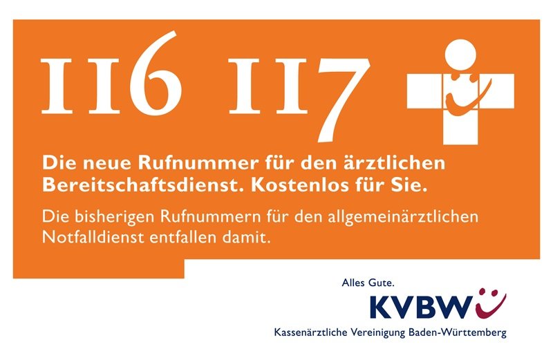 Bild mit der Rufnummer für den ärztlichen Bereitschaftsdienst - 116117