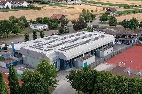 Rückansicht der Sport- und Kulturhalle per Drohne Rückansicht der Sport- und Kulturhalle